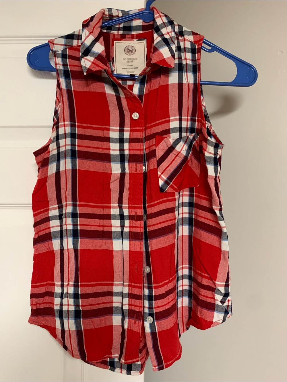 SO Red Plaid Sleeveless Button-Up Tank
